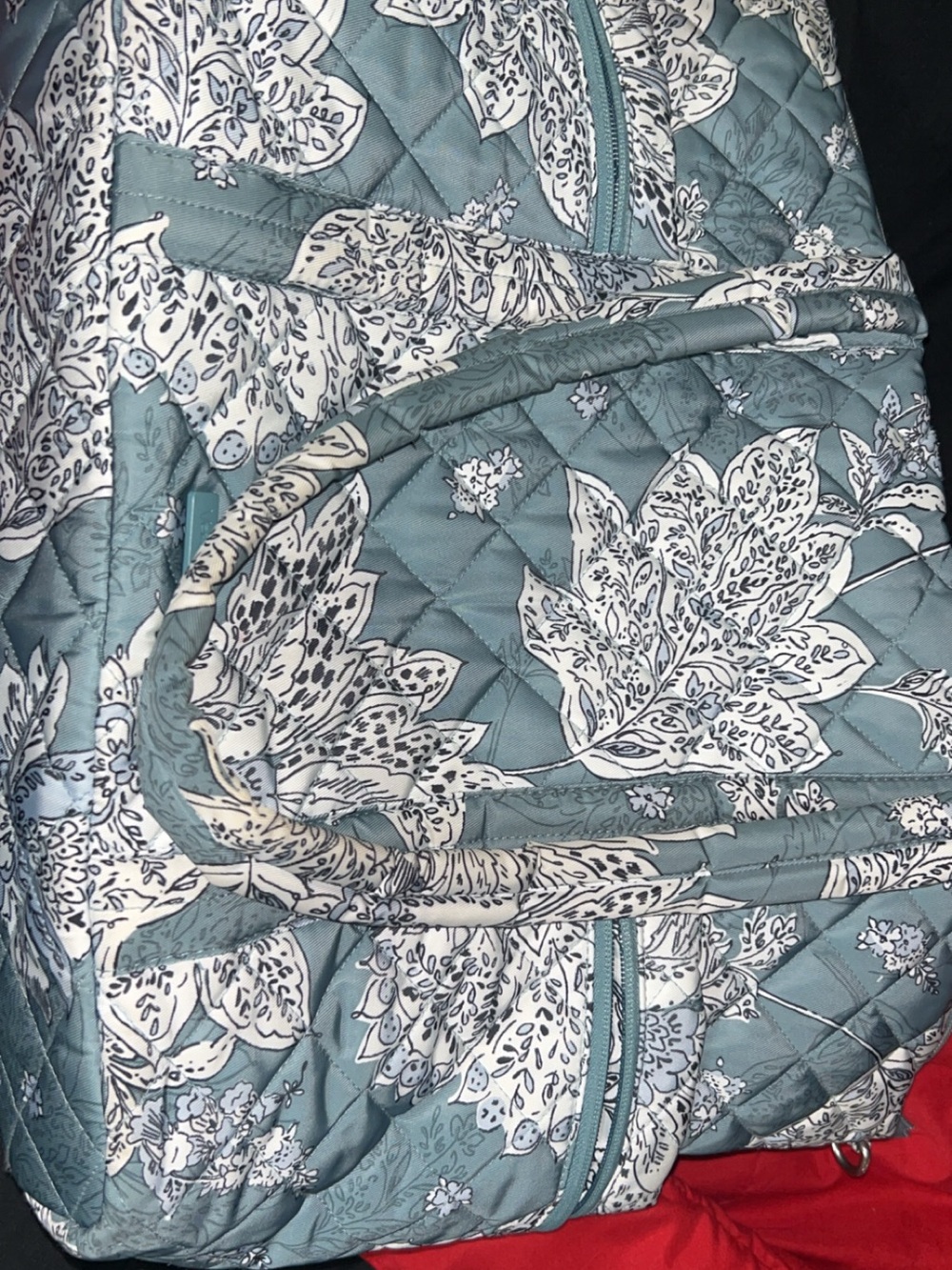 Quilted Floral Tote Bag in Teal and White